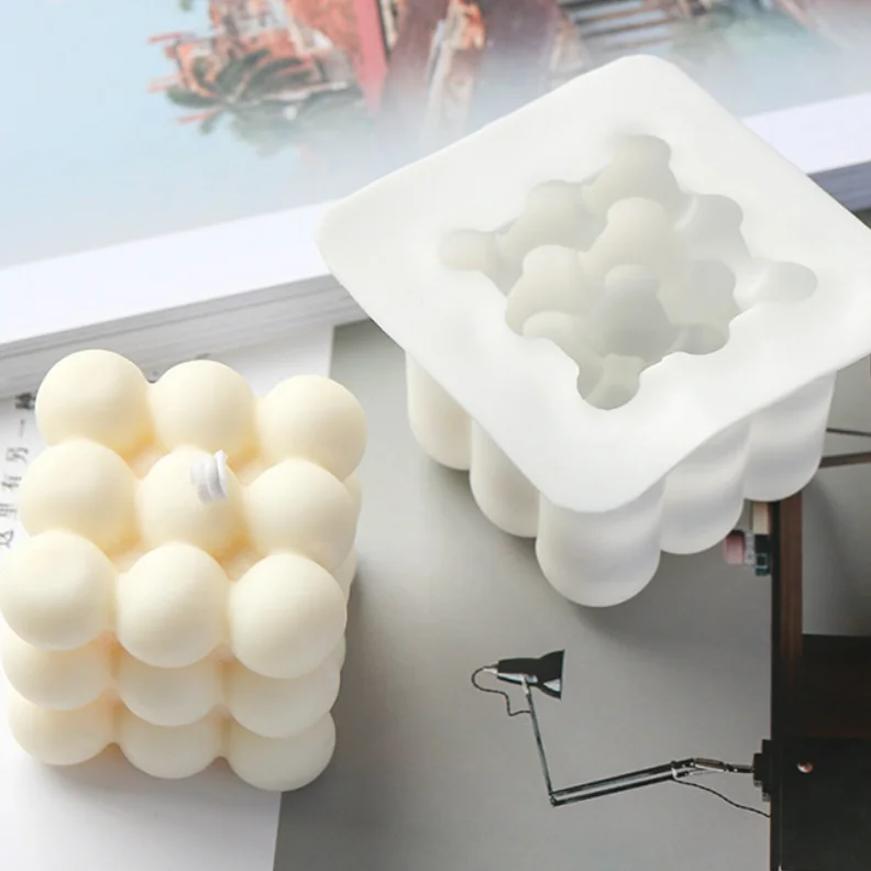 Factory 6 Cavity 3D Rubiks Cube Silicone Mousse Cake Baking Mold Big Large Silicone Candle Molds For Candle Making