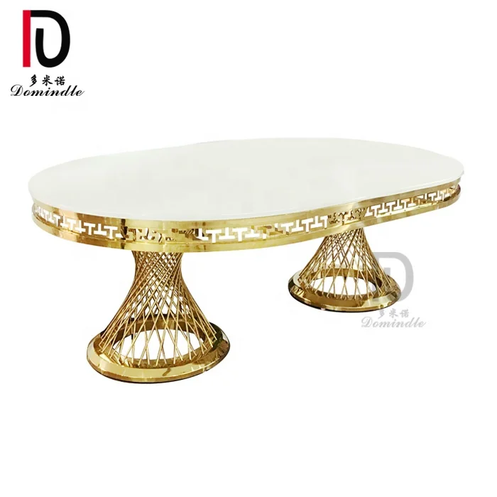 Oval shape stainless steel MDF top dubai style wedding dining table