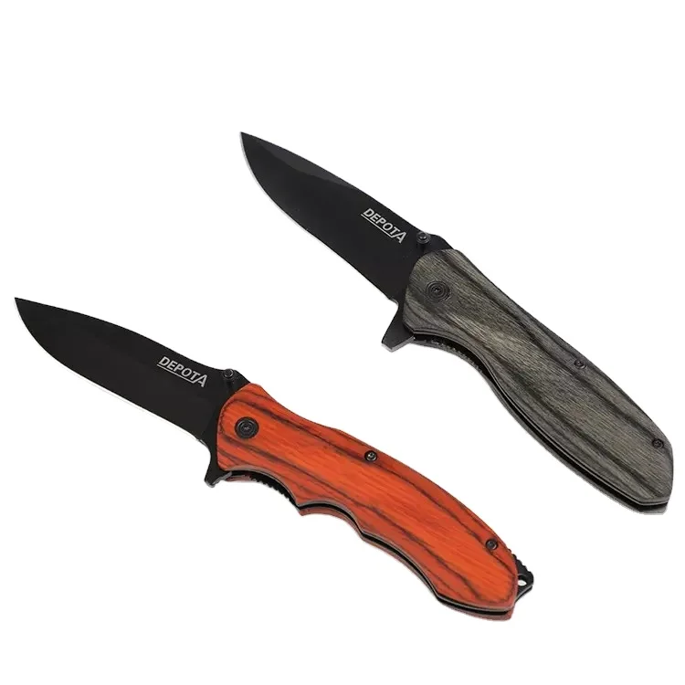 custom wood pocket sharp cutting knifes outdoor survival cutter stainless steel small camping folding hunting pocket knife