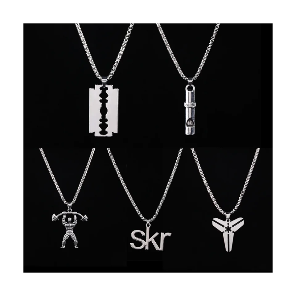 Hip Hop Razor Blade Whistle Weightlifting Pendant Necklace Hot Sell Party Multi-shape Pendant Necklace