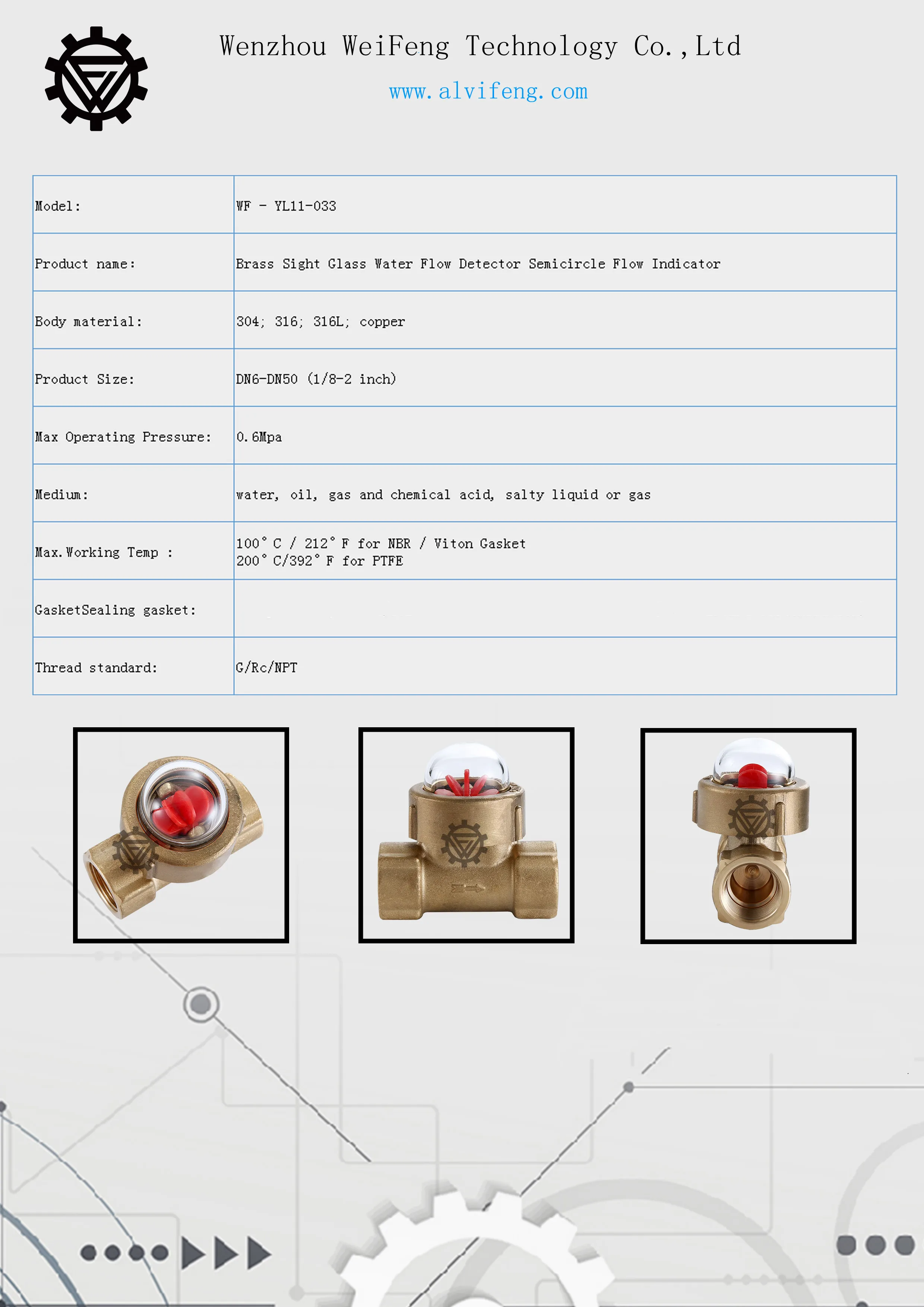 Controller Turbine Flow New Brass Flow Indicator Flow Detector Sensor Convex Sight Glass Manufacturer