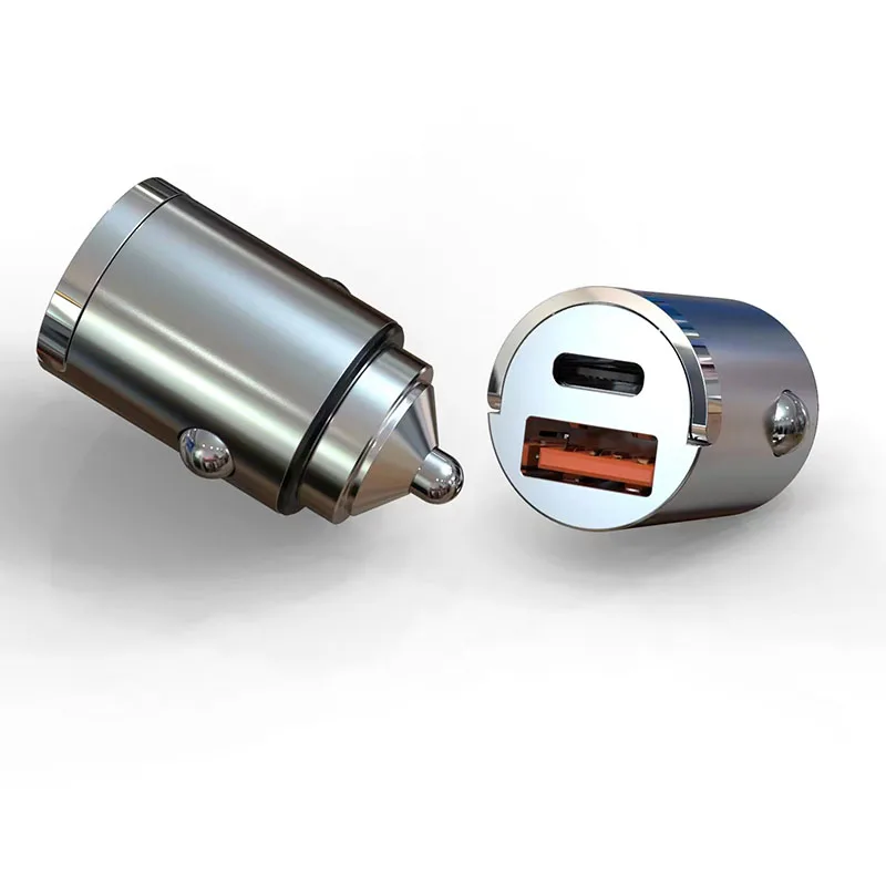 oem custom dual port aluminium alloy car charger fast charging 30w mini pd car charger for phone usb c car charger adapter