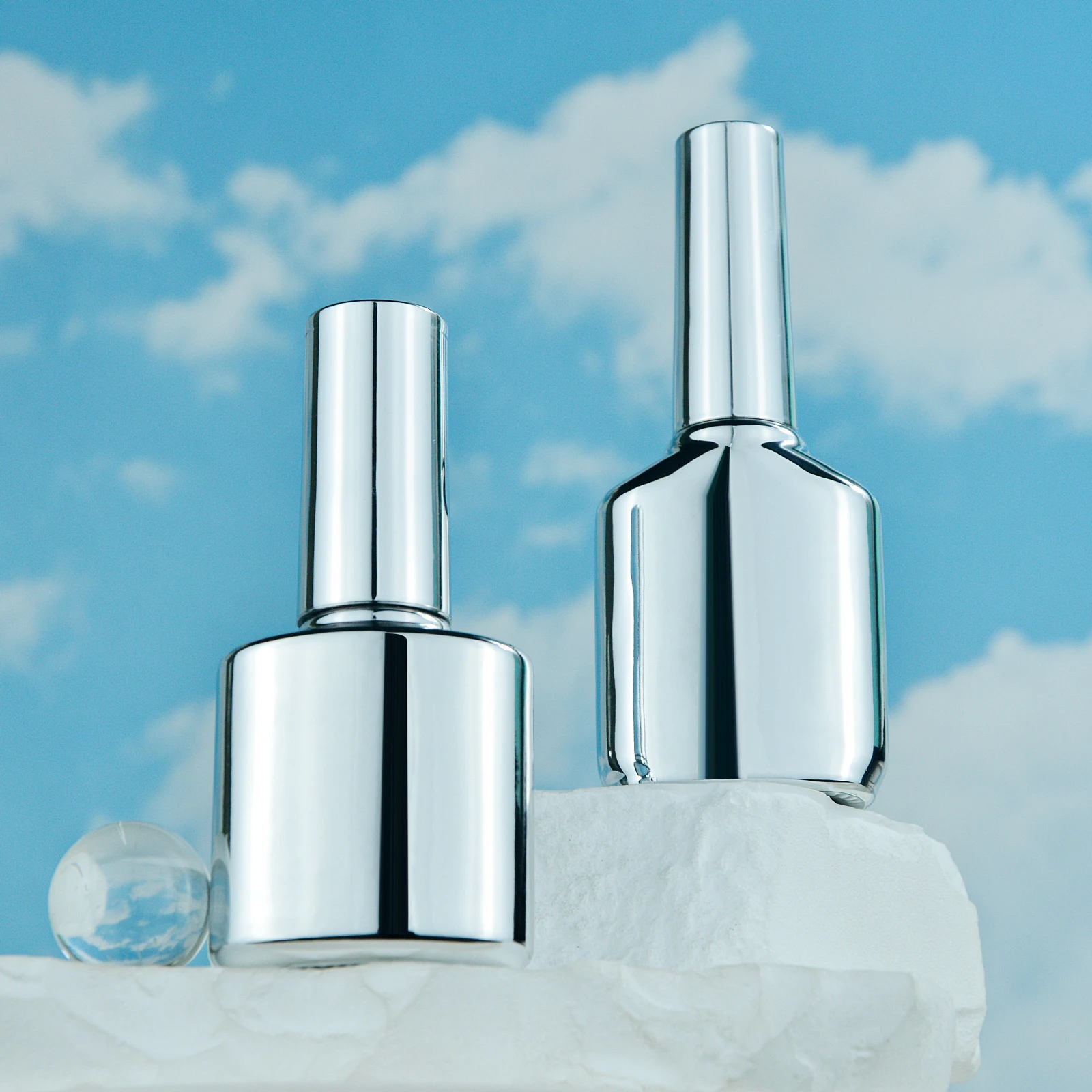 Luxury Stock Silver Empty Nail Polish Bottle For Top Coat Electroplate Uv Gel Nail Polish Glass Bottle With Silver Cap Brush