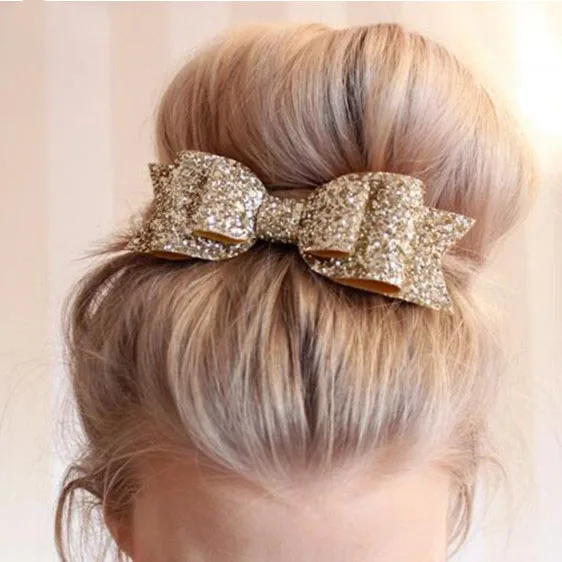 Hot Sale Glitter Bow Knot Sequins Powder Hair Accessories 12 cm Casual Hair Clip Hair Bow Fashion Bow Sweet Barrette Girls