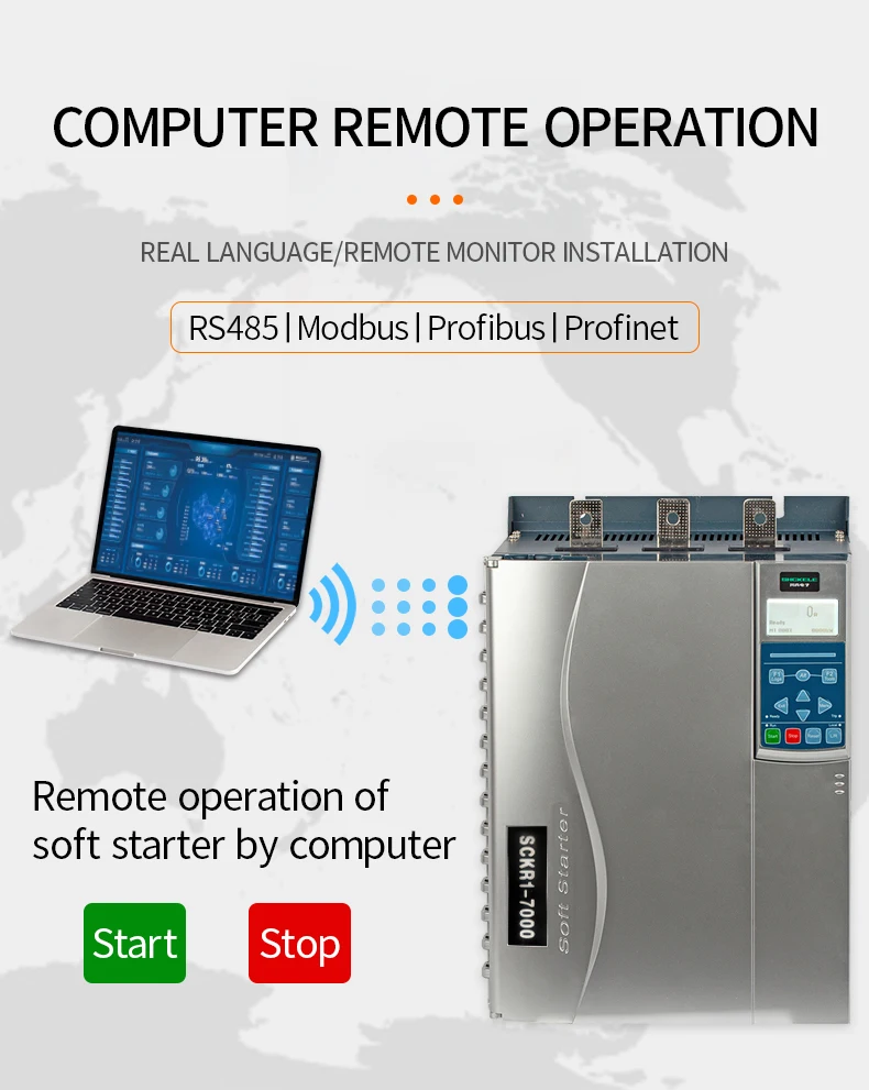 Manufacturer direct sales 5.5KW to 800KW AC motor built in bypass soft starter with Modbus/Profibus soft starter 3 phase 380V