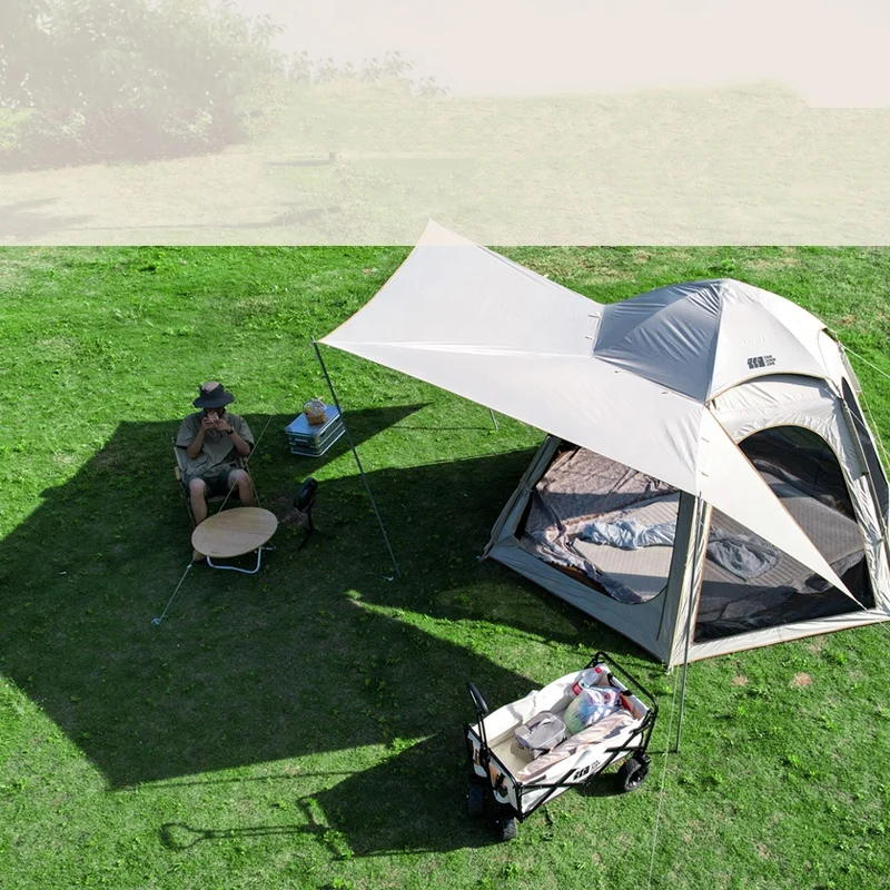 Large Space Anti-UV Outdoor Tents Hexagonal Double Layer Waterproof  Camp Tent For 4-6 Person Hiking Garden