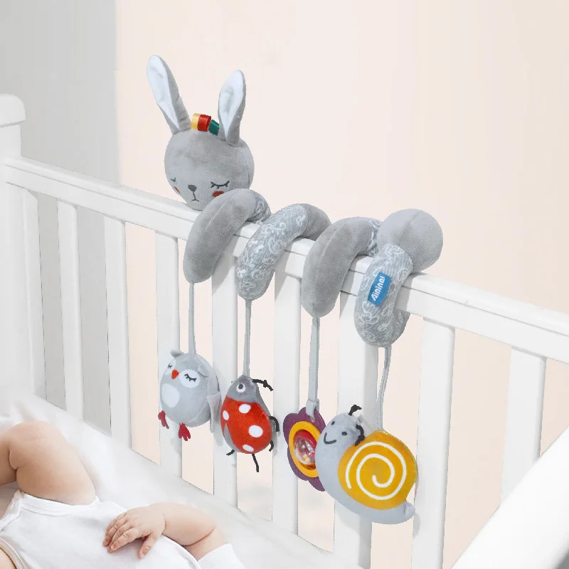 Gray plush animals Activity Spiral baby toy Rabbit Lion Elephant Stroller hanging toy