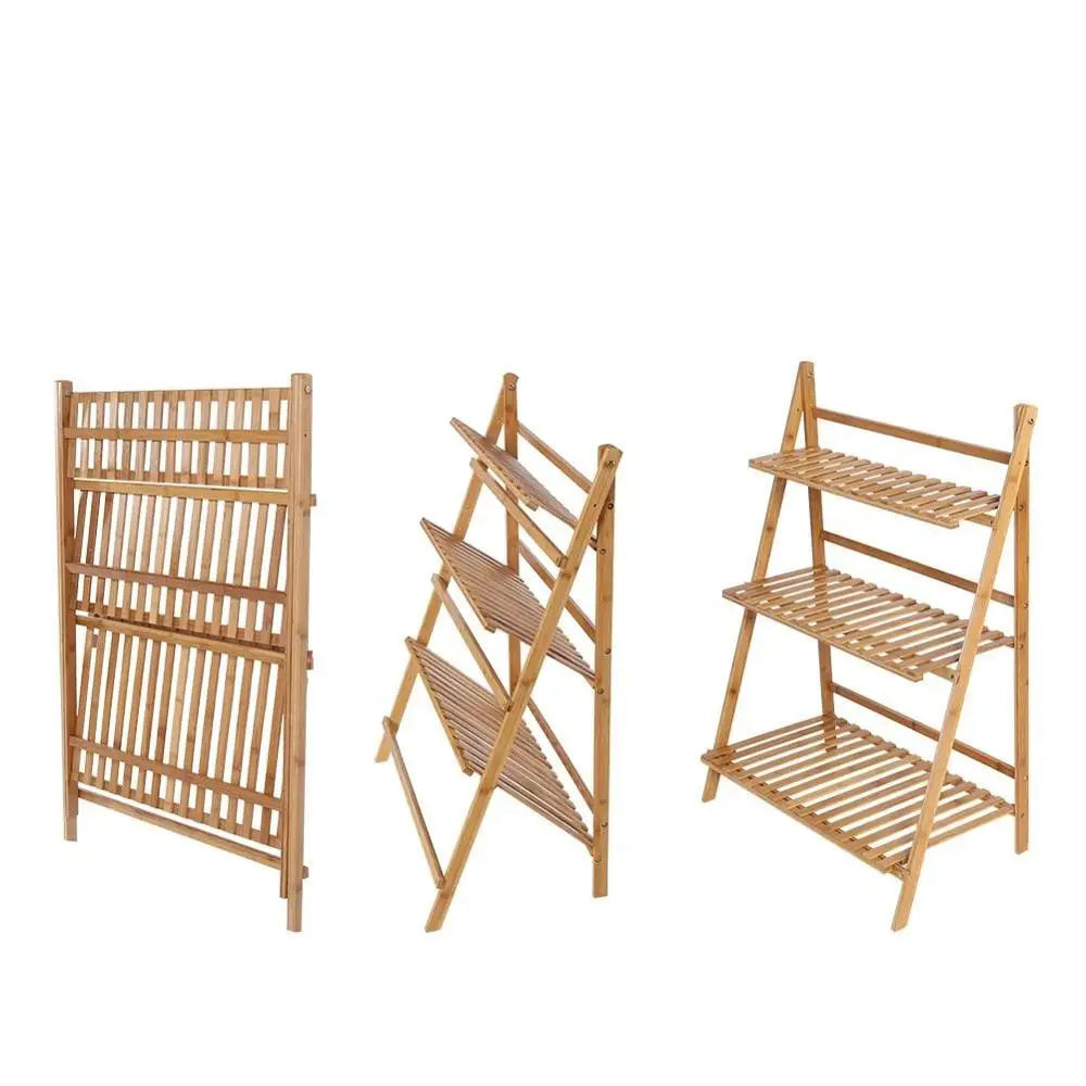 Folding Bamboo Plant Stand Shelf Flower Pots Organizer Plant Pots Rack