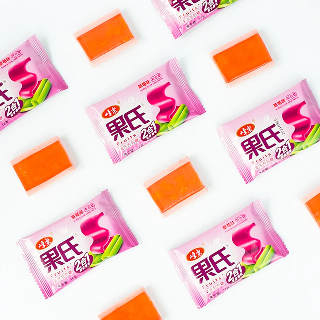 Delicate Jelly Filled Bubble Gum Big Sized Jelly Candy Fruity Chewing Gums Casual Gummy Bonbons for Kids