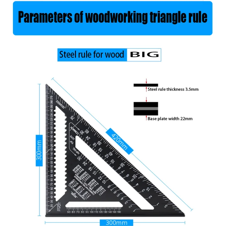 7 inch  Aluminum Alloy  Triangle Ruler Square Triangle Angle Protractor For Woodworking Miter Measuring Tools