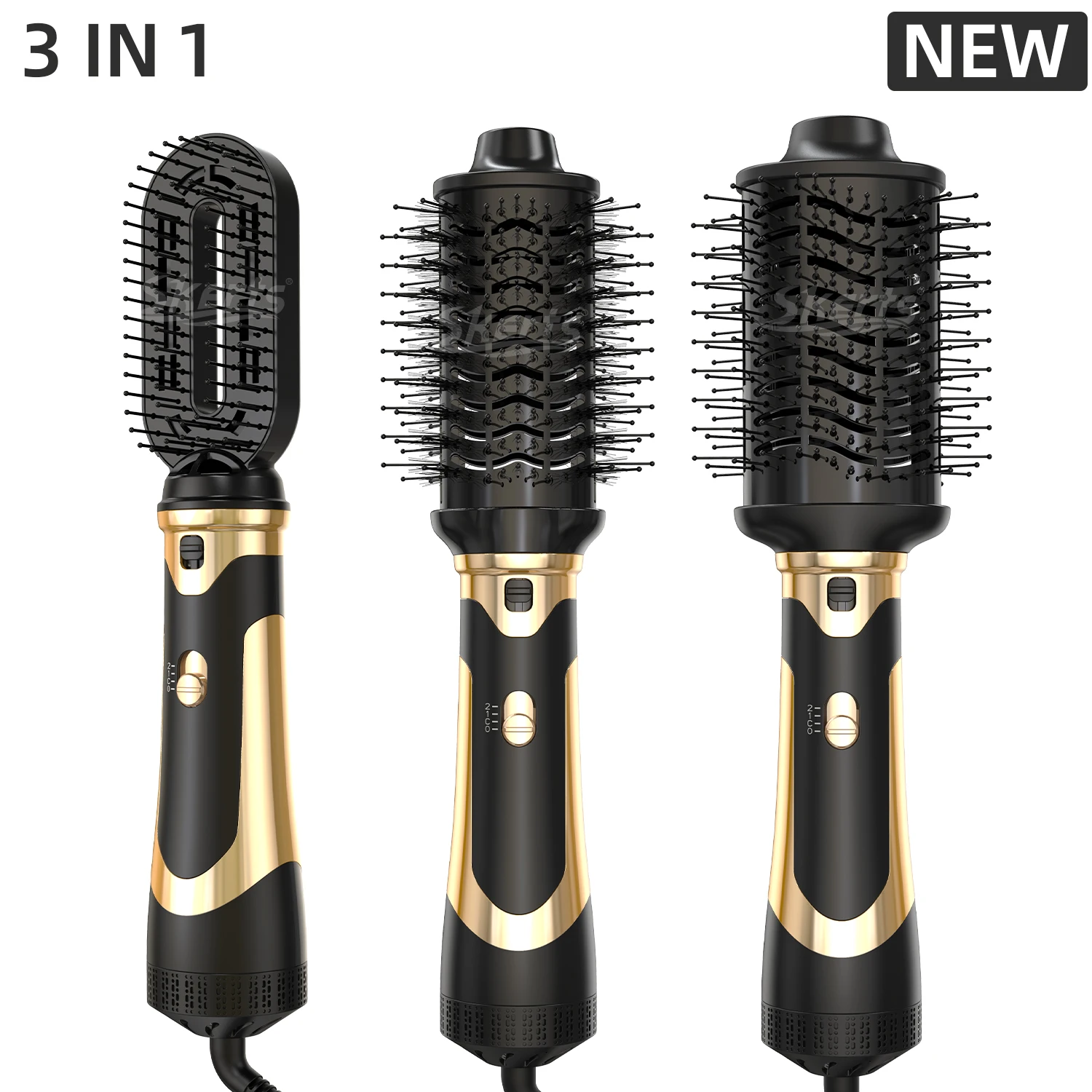 Multi 3 In 1 Interchangeable Professional One Step Electric Hair Round Blow Dryer Comb Rotary Volumizer Electric Hot Air Brush