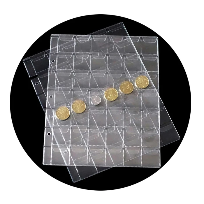 Flexible clear PVC plastic 42 pockets coin album page sheets leaf Folder for coin collections