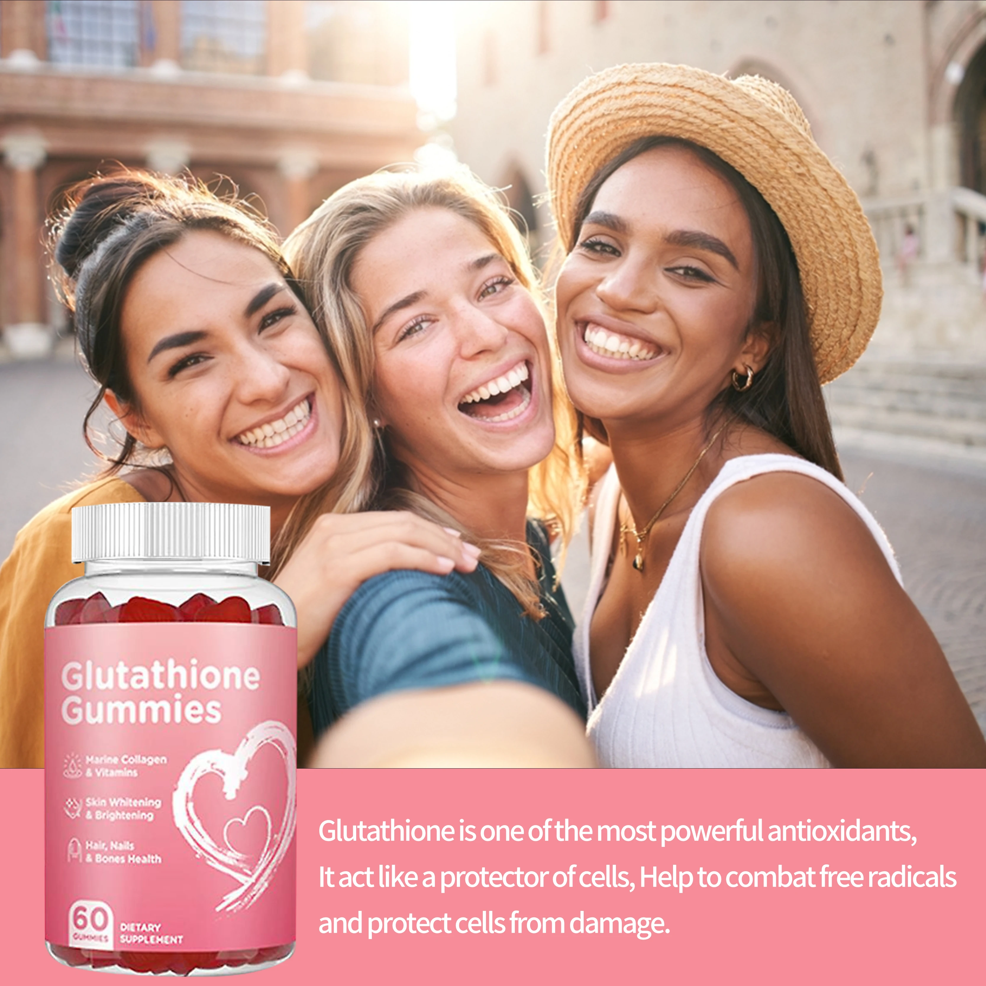 OEM skin whitening brightening gluta gummies anti aging skin hair nail care collagen vitamin super gluta gummies skin whitening