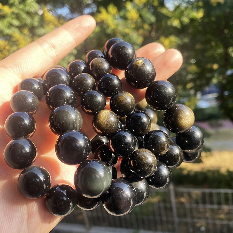 crystal spiritual bracelets crafts healing stone natural round golden sheen obsidian crystal bracelets for Women