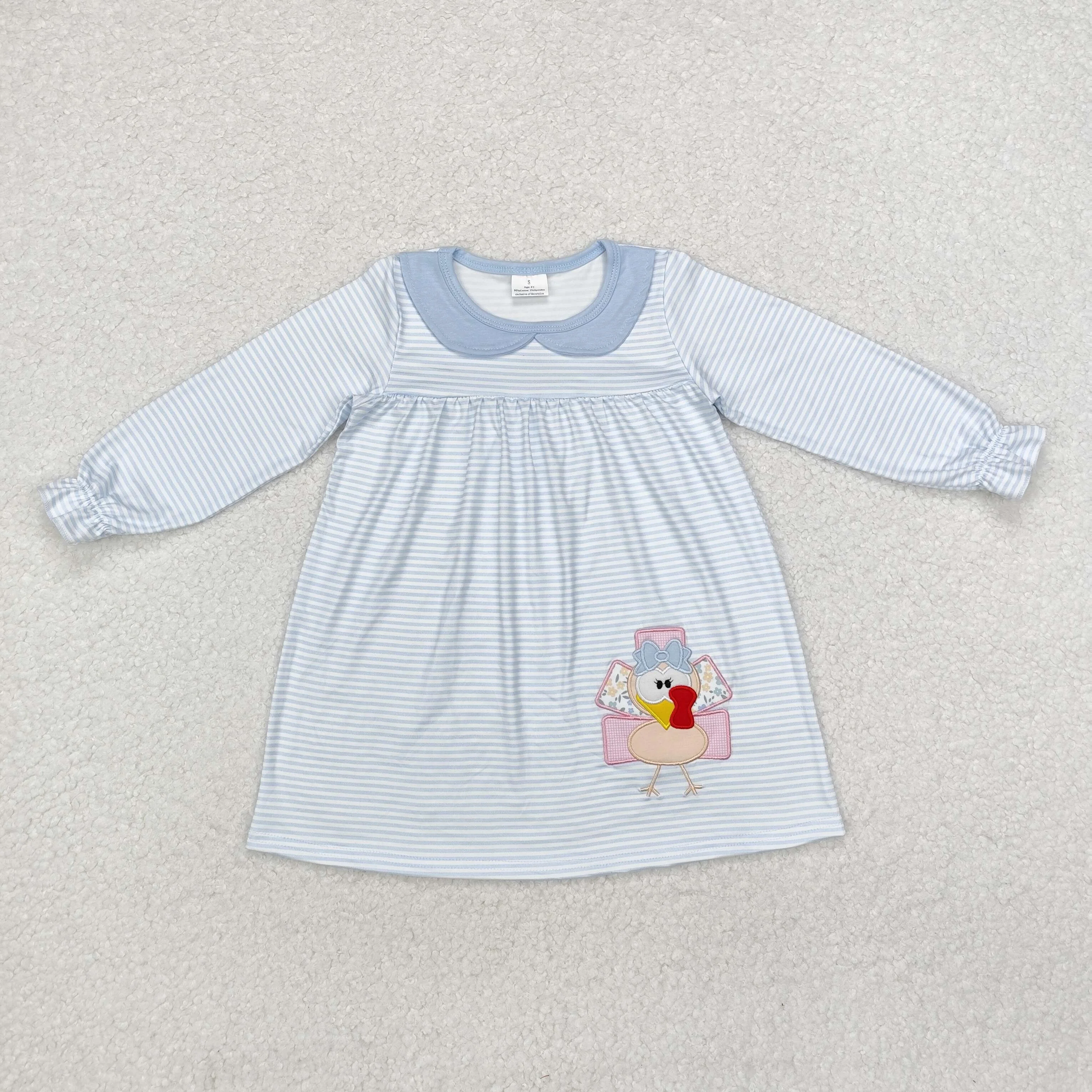 GLD0603 Wholesale kids clothing girls dresses Embroidered turkey long sleeve dress Summer girls clothing Boutique baby clothes