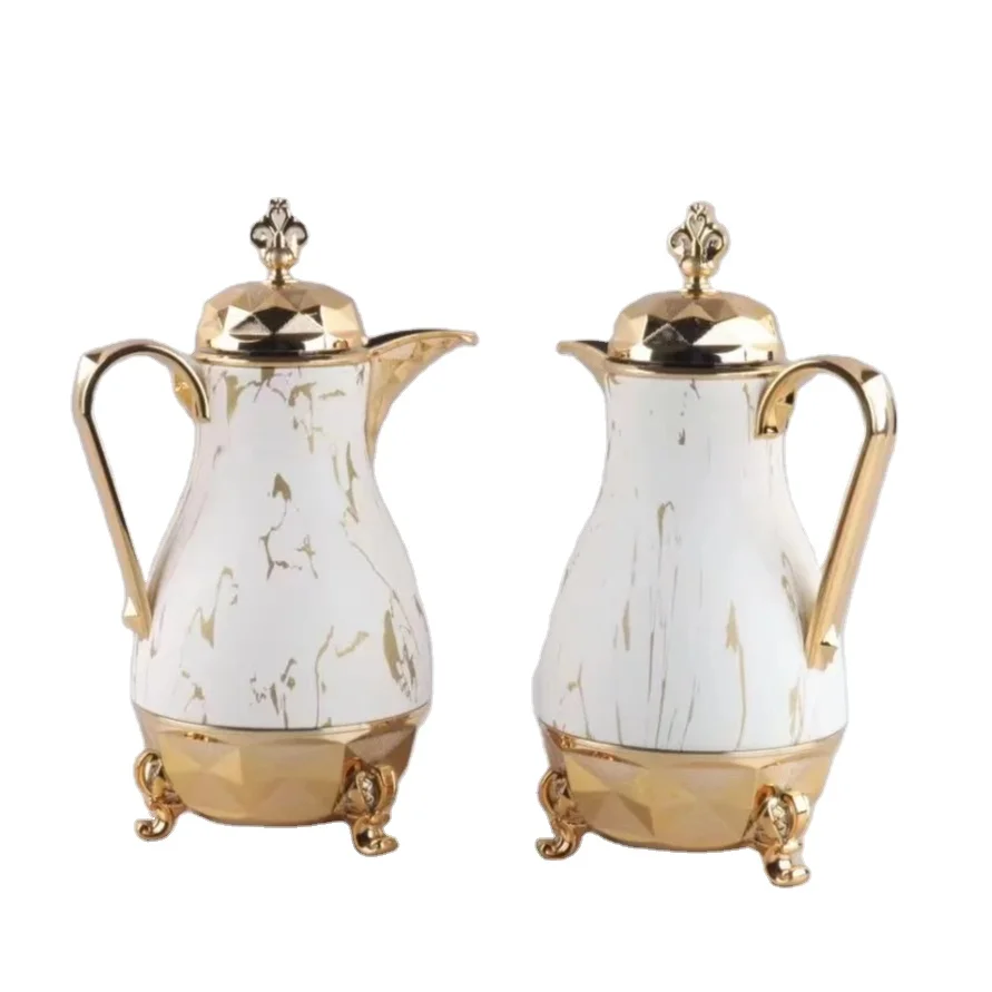 Hot Selling Royal Luxury Arabic Style Vacuum 1000ML+700ML Flask Royal Home Utensil Arabic Coffee Dallah And Tea Flask Leather