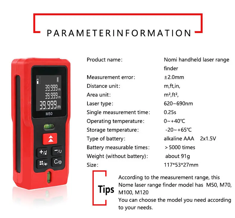 Handheld 100m Digital Electronic Laser Distance Meter Infrared Ruler Tape Measure With Bubble Area/volume Device Tester Tool