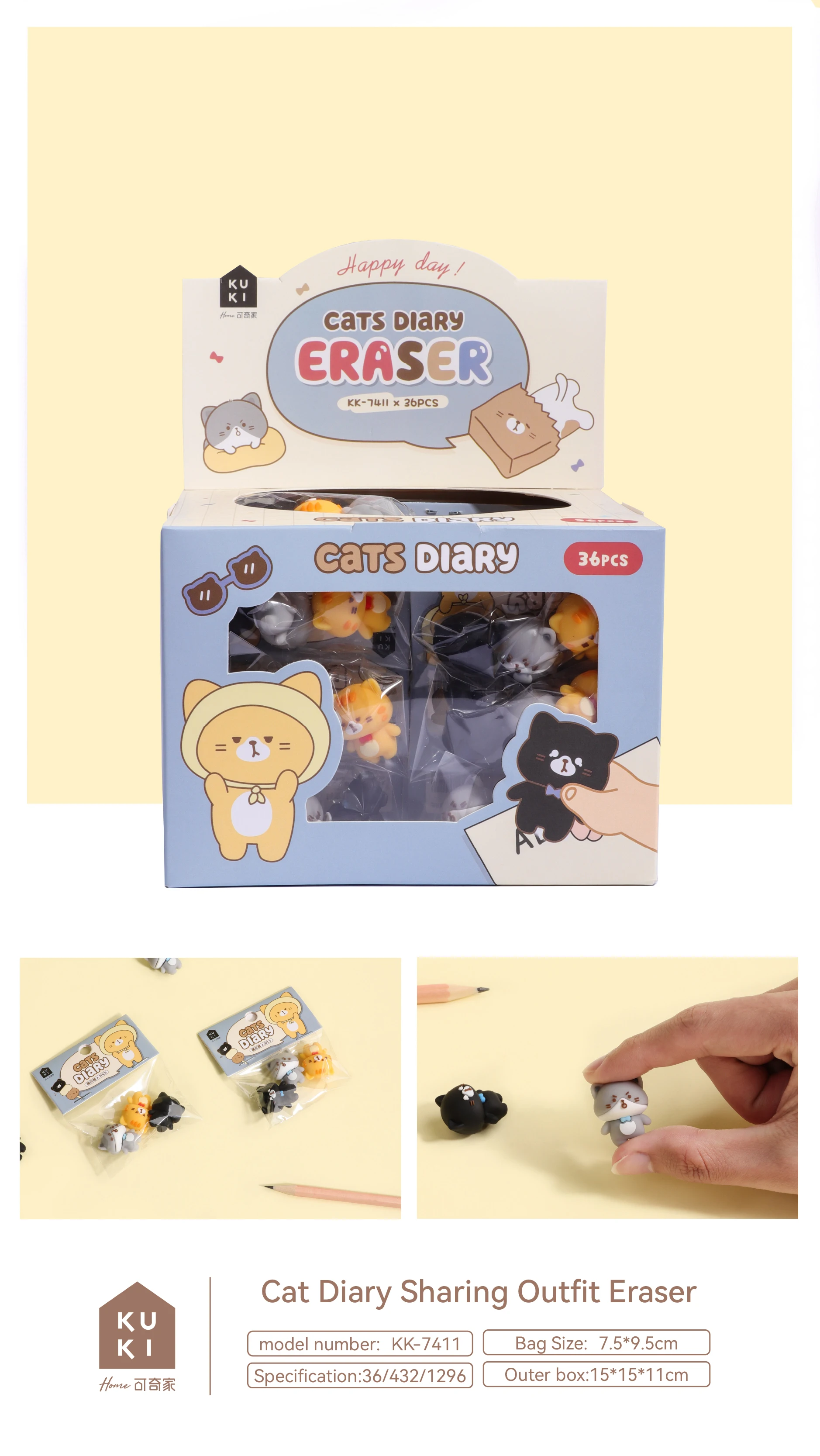 Custom Stationery supplies clean soft2B eraser for children kids pencil  cute kawaii eraser for students