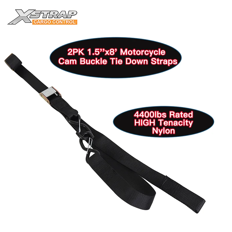 Heavy Duty 1.5 Inch 38mm 2500lbs Motorcycle Tie Down Strap with S Hooks for Cargo Lashing
