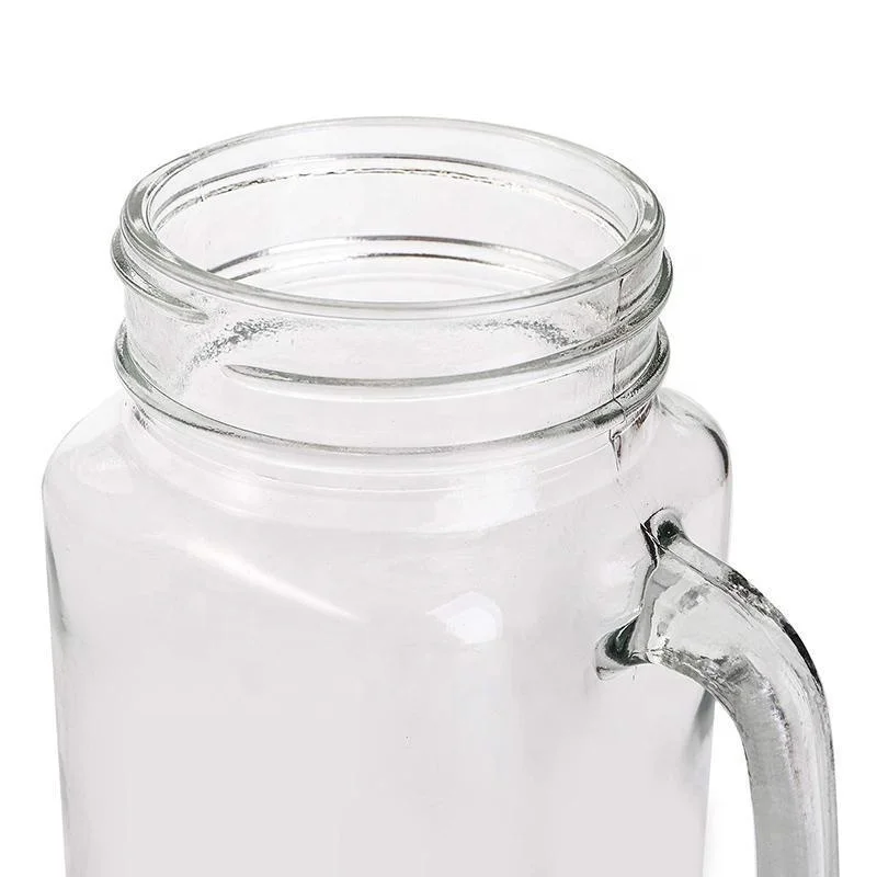 Factory Irect 16oz Clear Round Empty Glass Mason Jar Cup and Mug with Handle