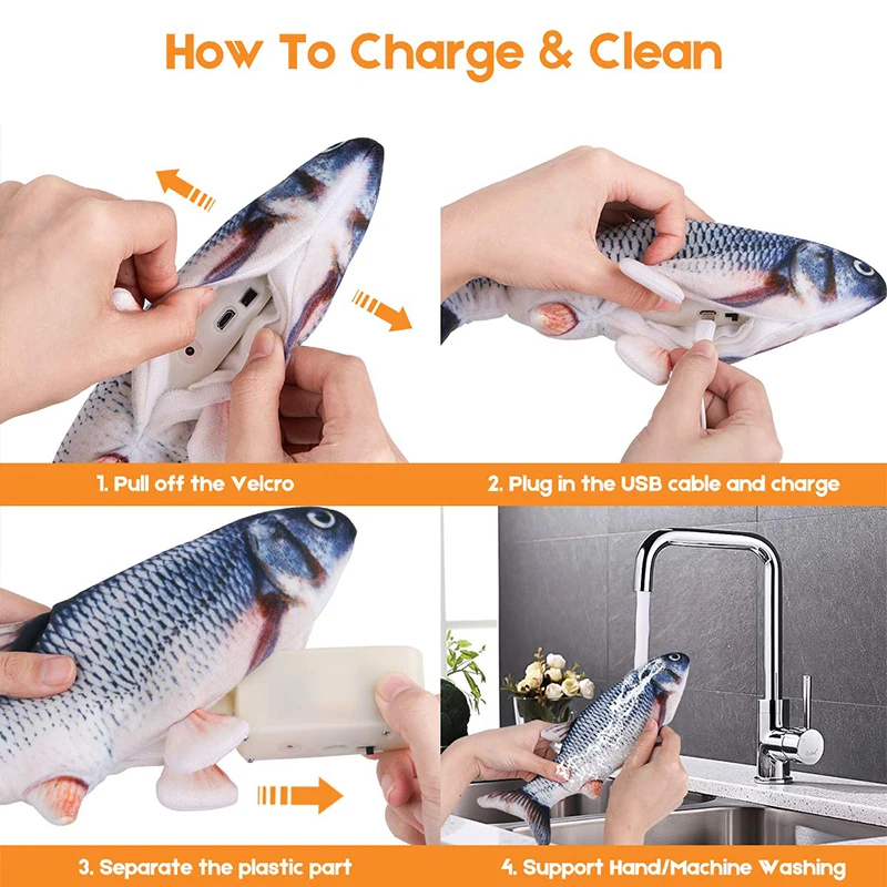 Usb Electric 3D Soft Simulation Wagging Moving Catnip Interactive Plush Swing Kitten Floppy Pet Fish Cat Toy For Cats