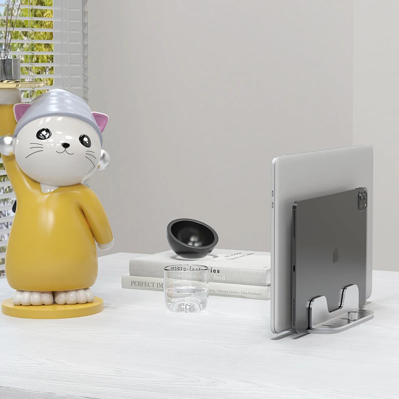 Wholesale Desktop Aluminum Alloy Adjustable Dual Slot Vertical Laptop Tablet Bracket PC Holder Macbook Stand for Ipad