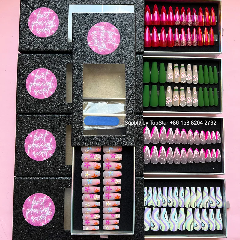 Custom packaging box rhinestone extreme long french nails false nails nude