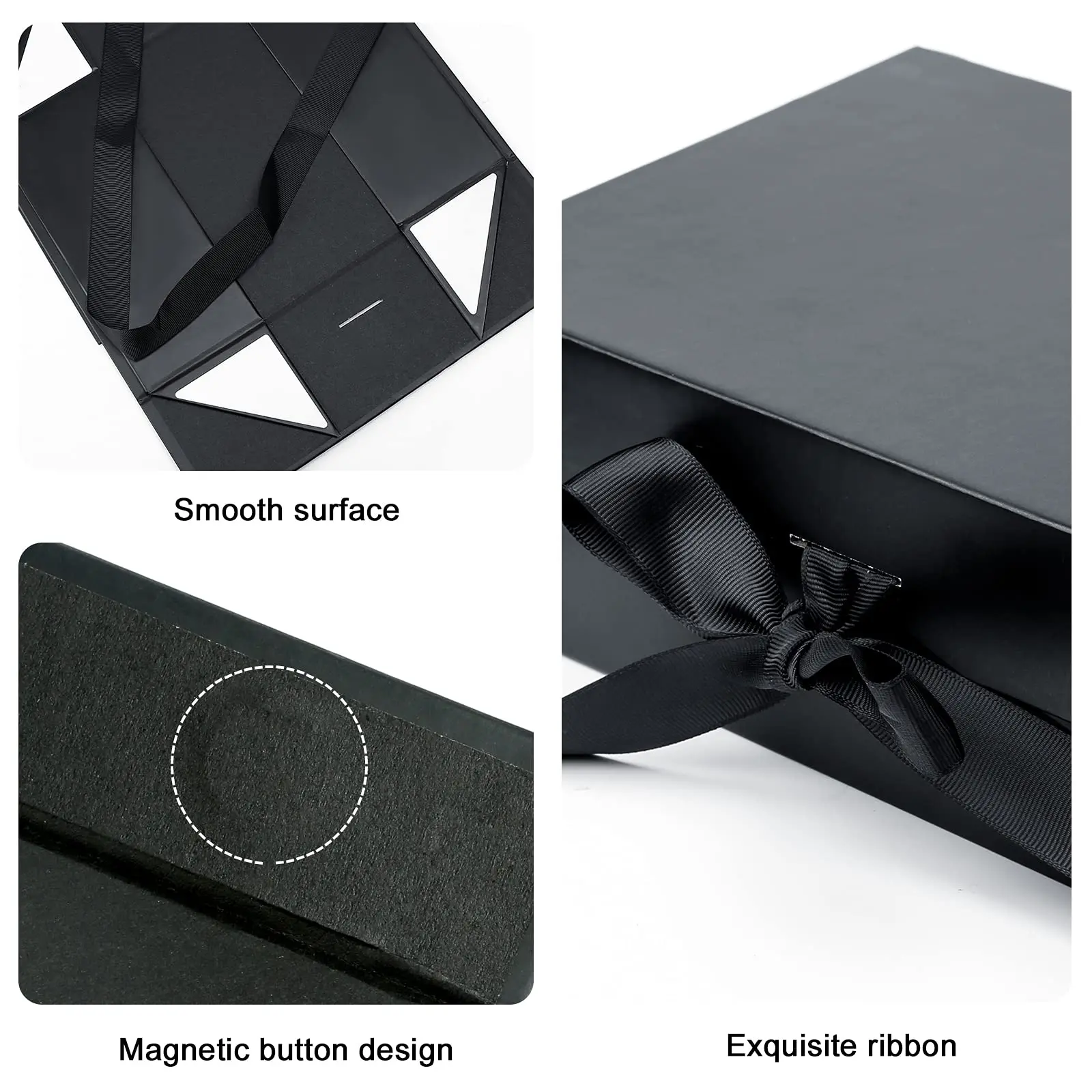 Custom Magnetic Closure Collapsible Boxes Full Color Gloss Matte Lamination Folding Magnetic Lid Gift Box With  Satin Handle Tie