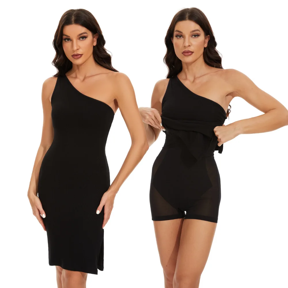 private logo 8 In 1 Seamless Backless Maxi Modal Soft Slip Lounge Shaper Dresses V Neck Bodycon Built In Shapewear Dress