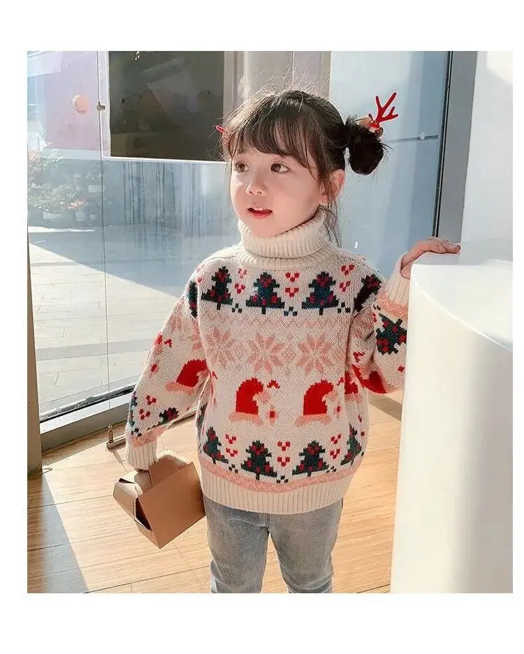 C1 Customs Knitted Children Sweaters Christmas Cartoon Pattern Baby Cardigan Clothes Toddler Tops Sweater For Kids