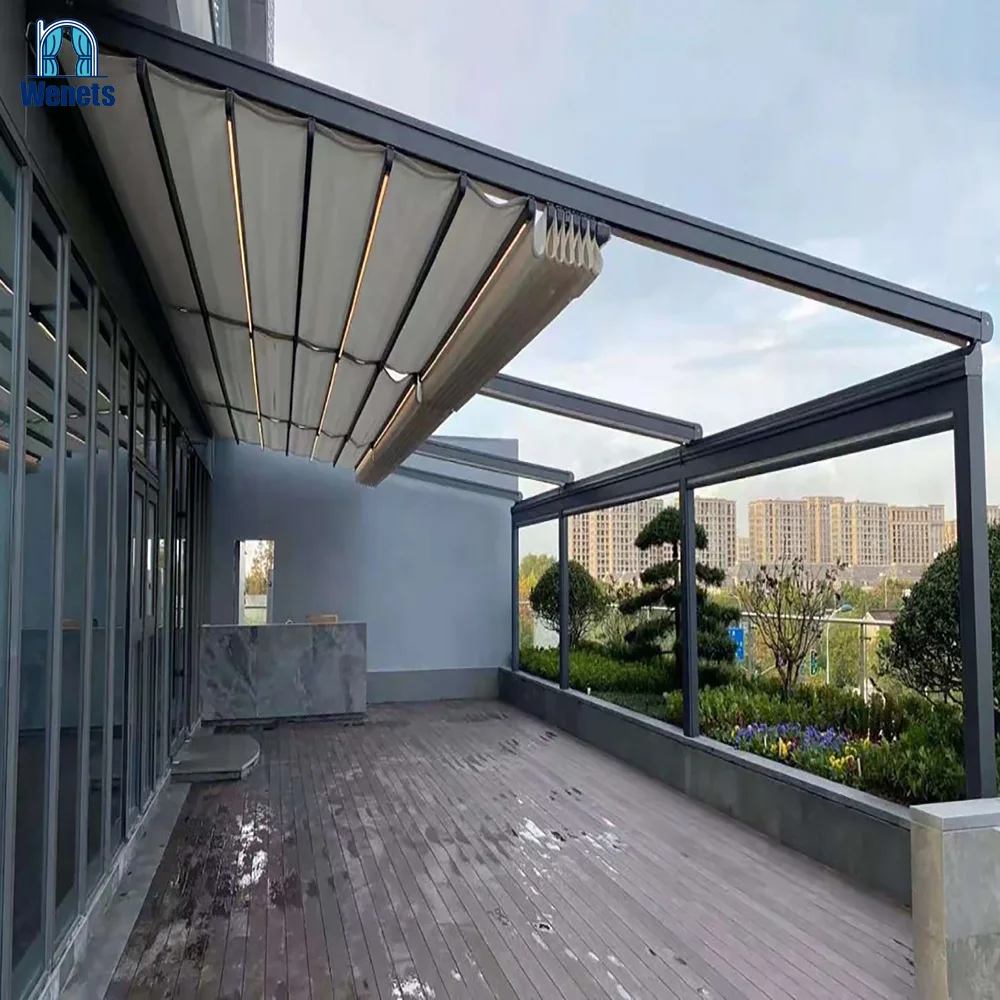 Factory price folding system aluminum PVC pergola automatic awning retractable roof