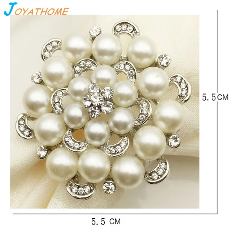 Rose Flower Shape Pearl Silver Wedding Table Napkin Ring Napkins Holder Rings Christmas Event Party Holiday Decorations