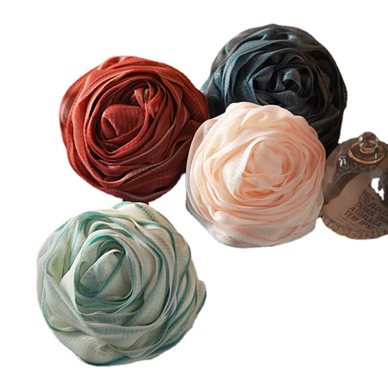 Private Label Rose Flower Bath Soft Loofah Mesh Body Poufs Exfoliating Bath Cleaning Sponge Luffa Shower Ball Bath Scrubber