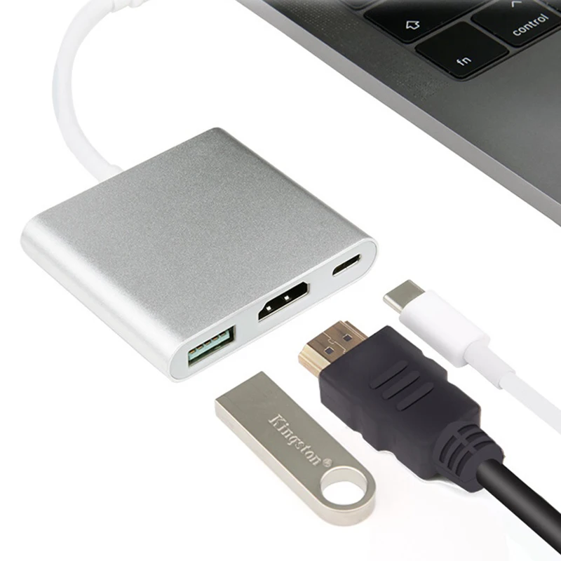 Hongdak Manufacturer USB Hub 3.0 Type c 3 in 1 Splitter HDTV Charging Adapter