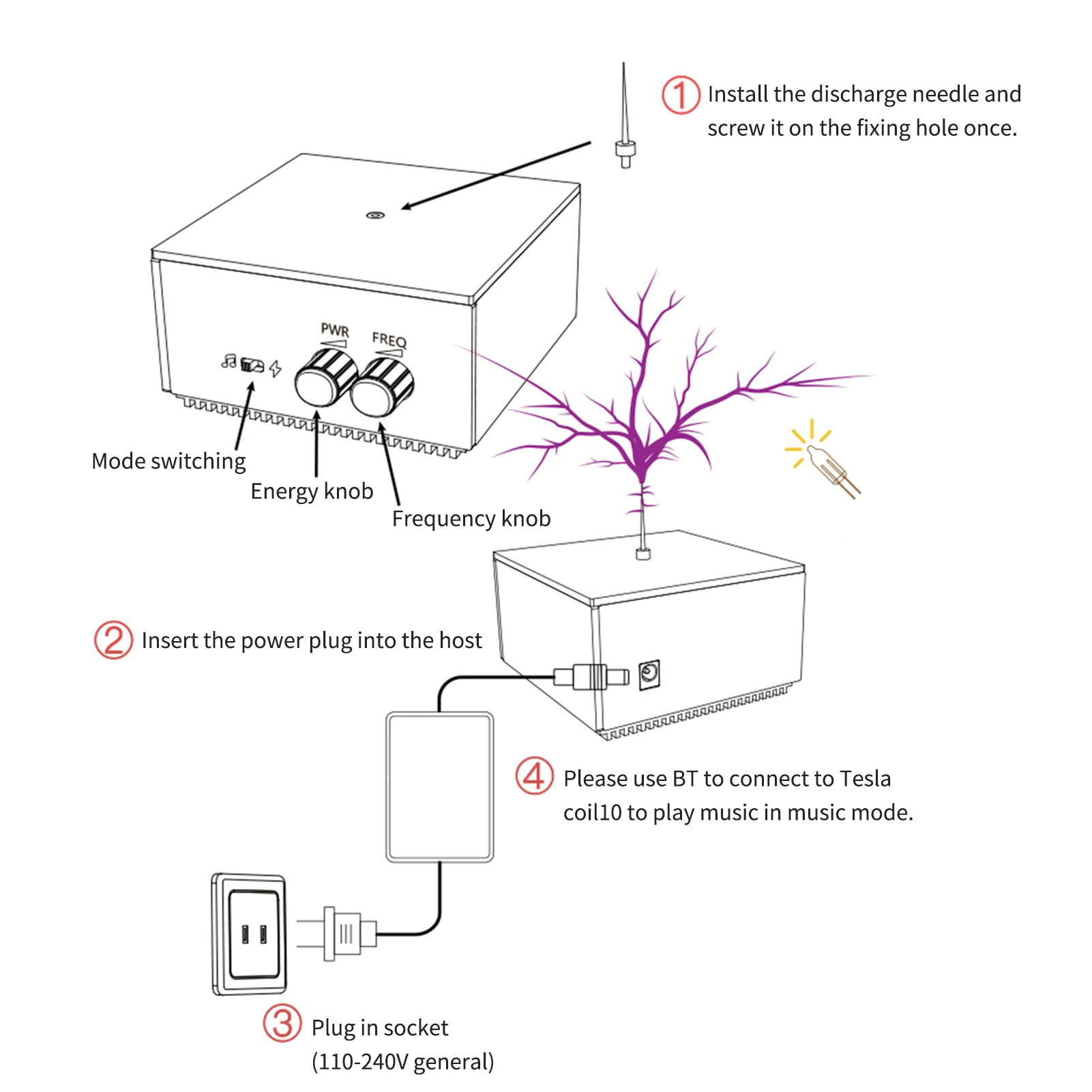 48V1.25A power supply can light gas lamp, high-frequency high-voltage generator, hand-held arc music Tesla coil belt