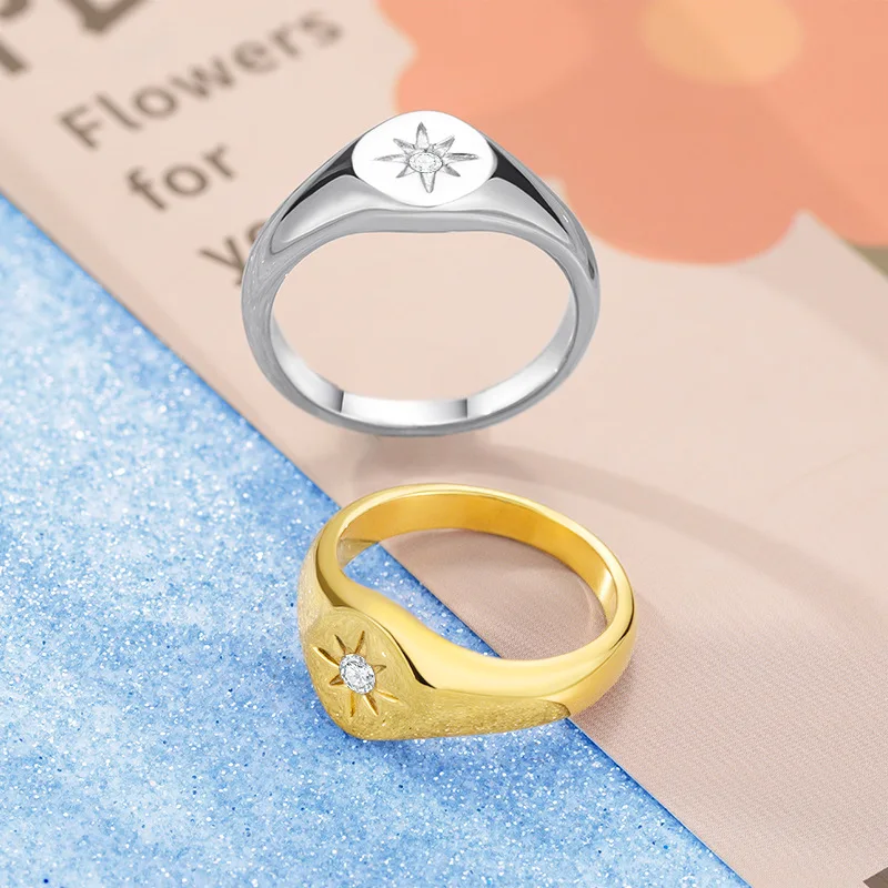 Popular Gold Plated Heart Rays Ring Electroplated Hexagram Stainless Steel Ring Fashion Jewellery Ring