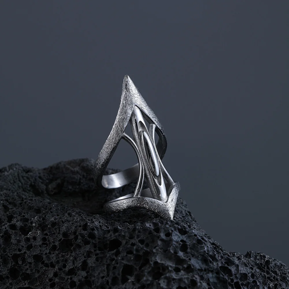 VAF WOW!!! Newest Design Alien Hollow Frosted Ring Spiked Stainless Steel Unisex Hip Hop Men Women Rings
