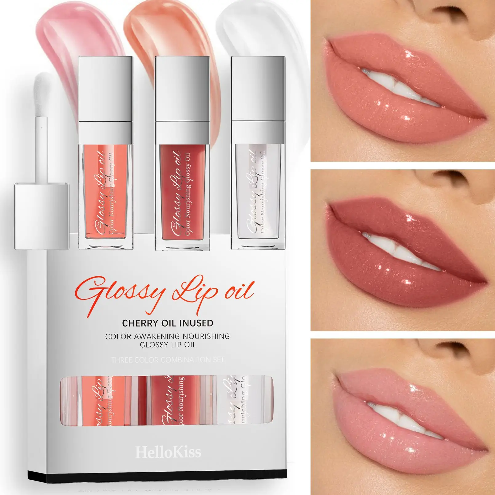 Lip Oil Set Combo 3in1 Moisturising & Nourishing Lip Nectar Mirror Transparent Lip Gloss