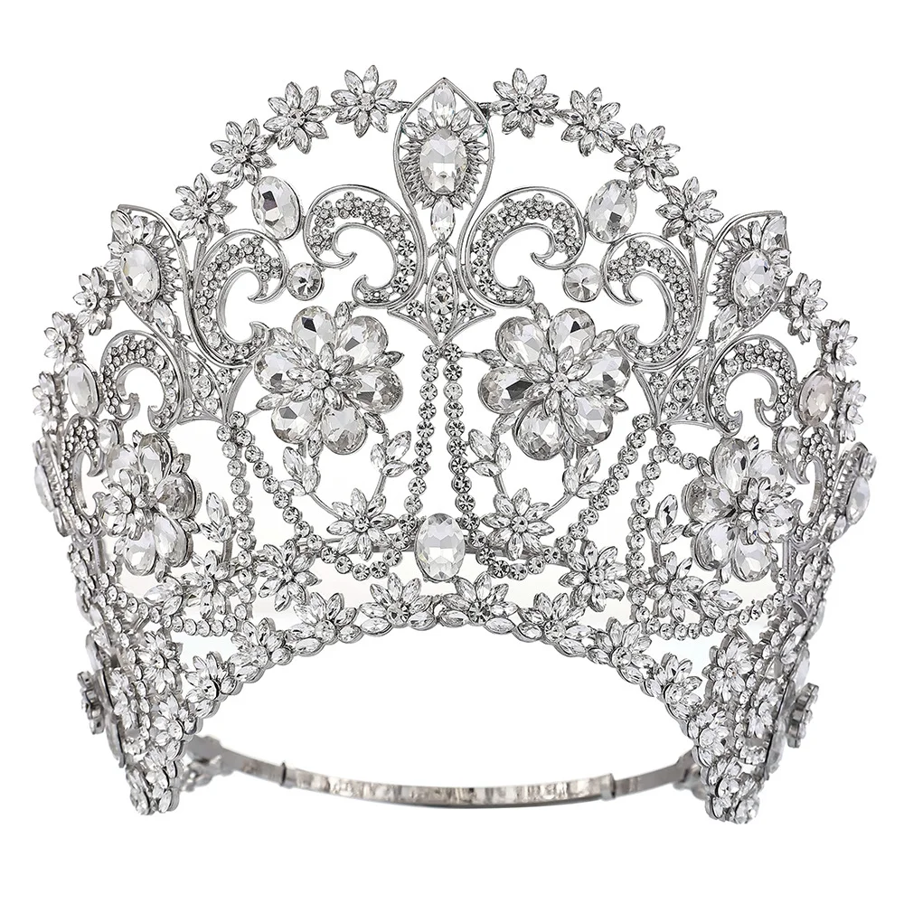 Big Metal Bridal Tiara Queen Hair Accessories Jewelry Adjustable Ornament Bride Rhinestone Wedding Pageant Miss World Crown