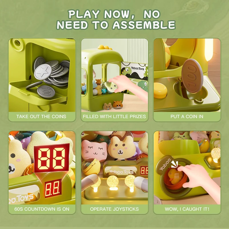 Dinosaur Mini Arcade Candy Vending Machine Fidget Stuff Prizes Refill Egg Grabber Machine Dispenser Small Claw Machine