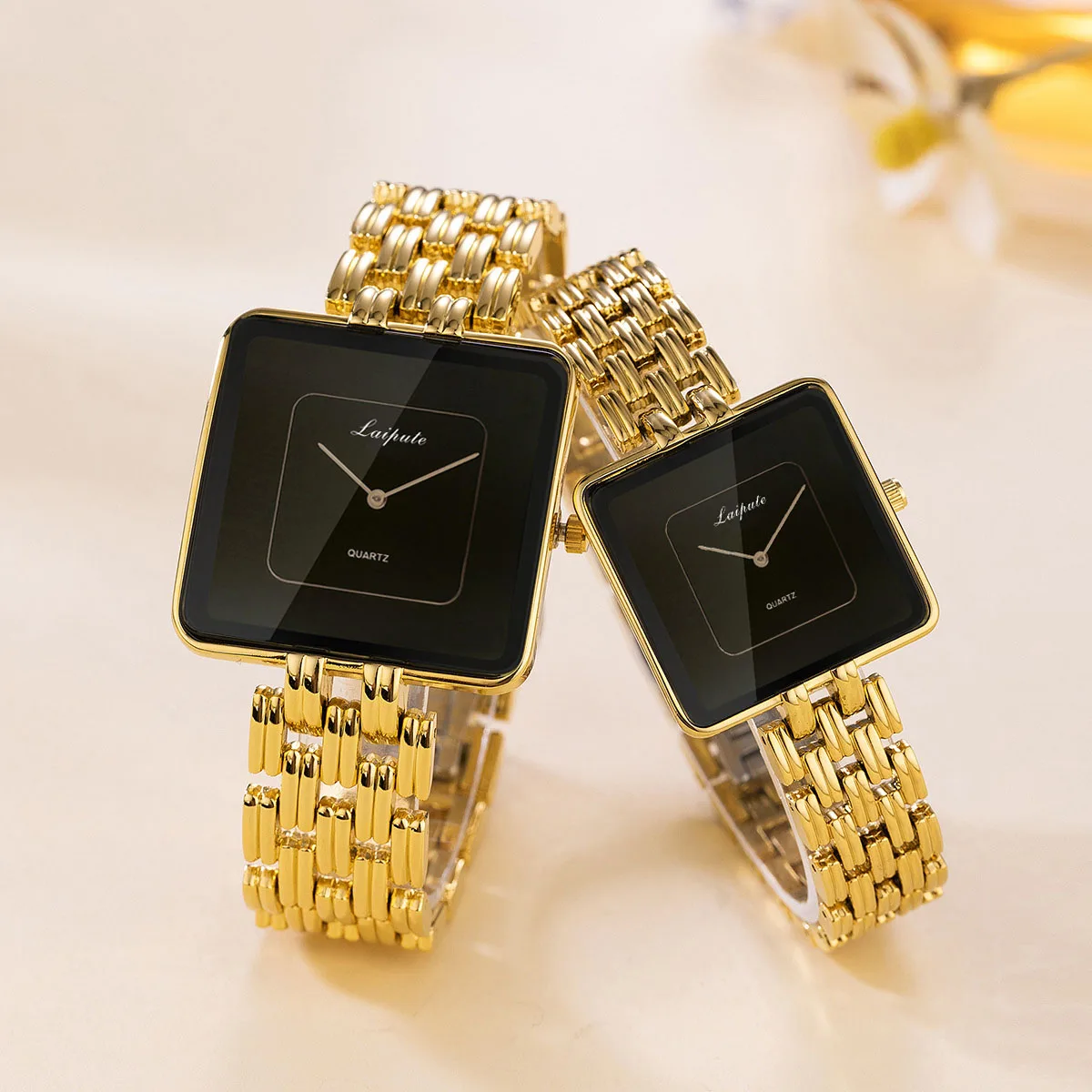 Laipute Brand Simple Luxury Square Gold Black Quartz Watches Men Casual Minimalist Style 20mm Fashionable Alloy Uhr Boys Male