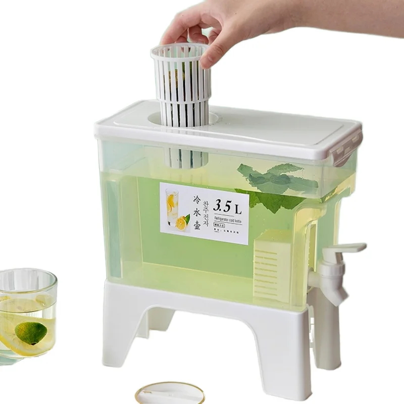Summer Household lemon Fruit Juice Beverage ice Tea Bucket Cold Water container 3.5L Water Kettle storage rack with Faucet