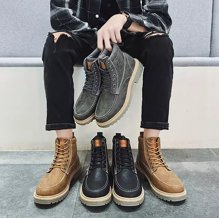 PVC Injection Men Ankle Work Boots With Lace Up