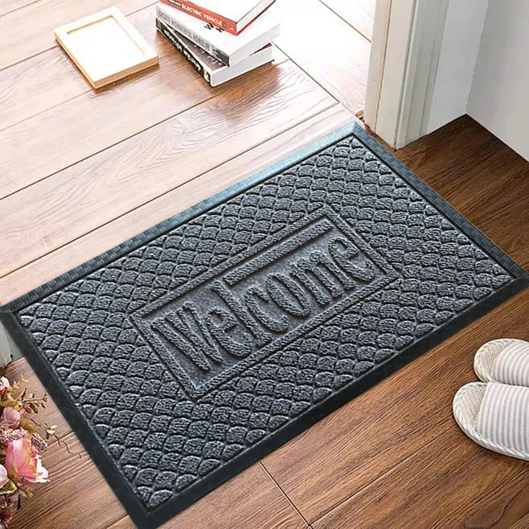 Embossed Velour Polyester Floor Mat Rubber Doormat