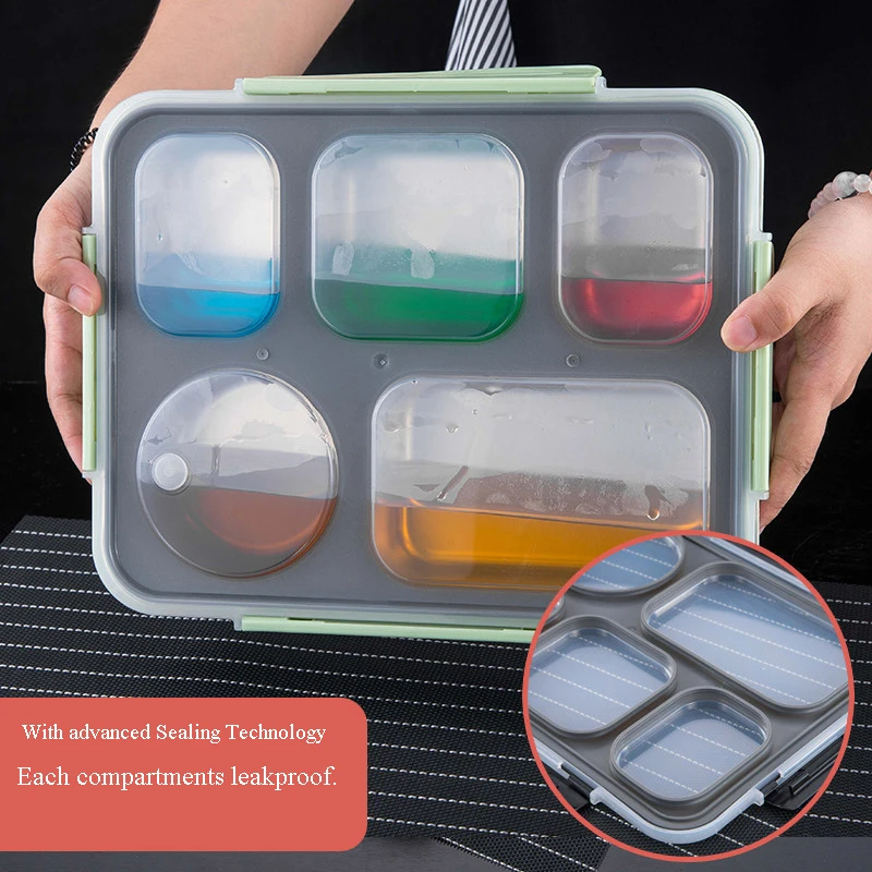 New each compartments leakproof 4 buckles PP lid hot water thermal bottom 304 stainless steel 4/5 compartments bento lunch box