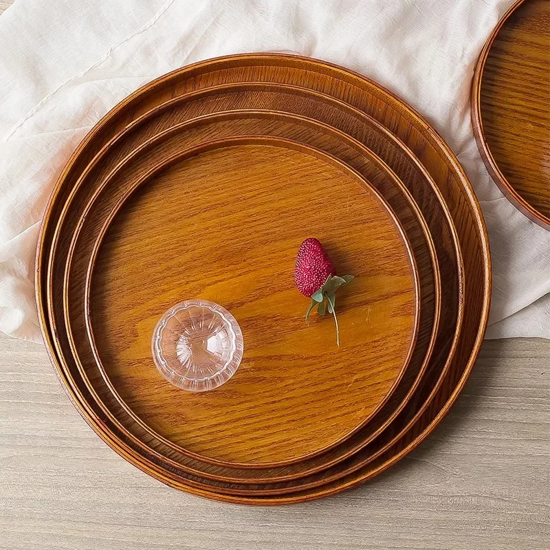 Wholesale Round Serving Tray Wood Plate Snack Tea Tray
