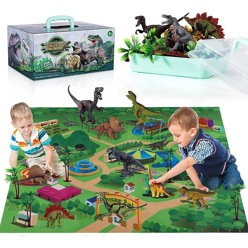 Dino World T-Rex Triceratops Dinosaur DIY Toy Figure Activity Play Mat Educational Realistic Dinosaur Play Set