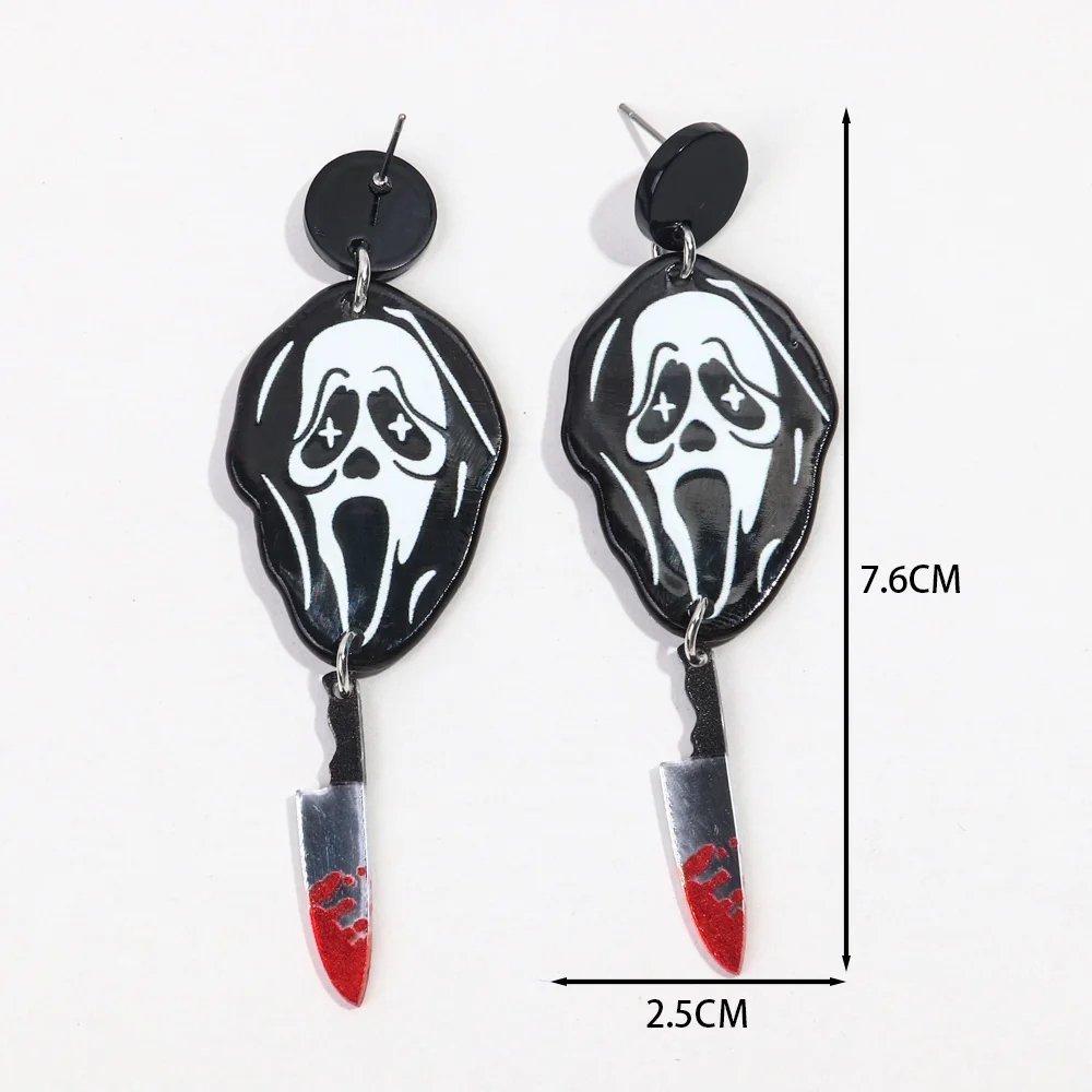 Removable Earrings Phone Dagger Knife Blood Spooky Ghost Skull Halloween New Hip Hop Party Acrylic Drop Earrings for Women