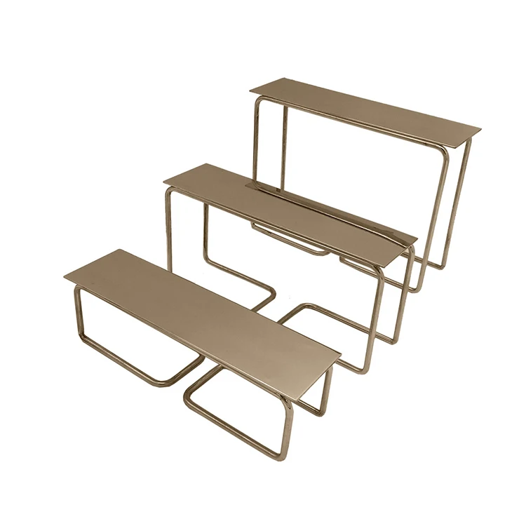 Stainless steel bench rack three-piece steel wire high-low display rack Metal shoe bag display rack