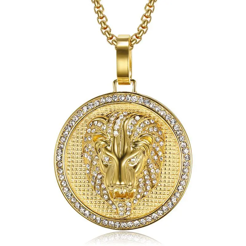 Gold plated hip hop stainless steel lion medallion pendant